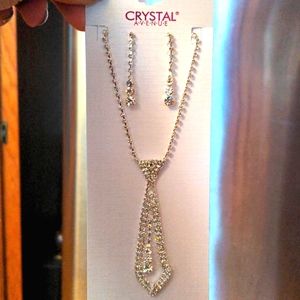❤️ 2 piece Rhinestone Tie Necklace Earrings Set